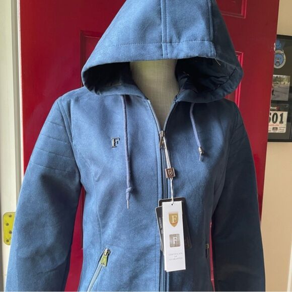 F Collections Leggi Tutto Women’s Jacket&Coat With Hood Blue Velvet Leather(M) - Picture 3 of 13